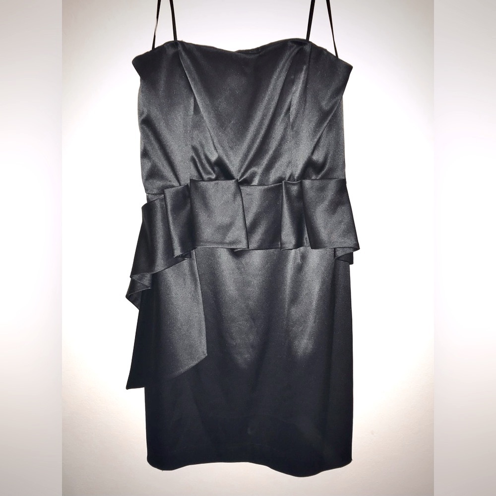 Max & Cleo Y2K, 90s Vintage Black Satin Formal Short Prom Dress Sleeveless Sz 14